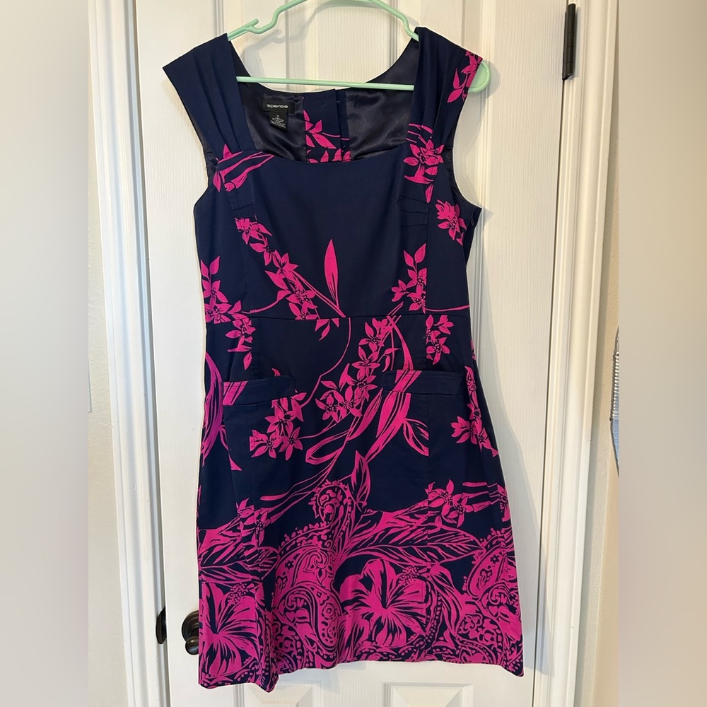Navy and pink dress with pockets
